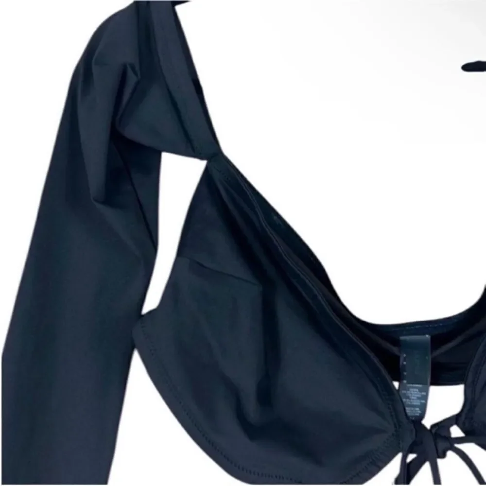 Skims NWT Recycled Swim Long Sleeve Bikini Top in Onyx Size Large
